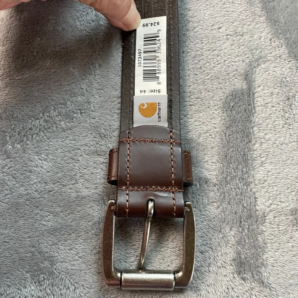 Carhartt Men's Brown Full Grain Leather Belt 44 WB5511-M Workwear Buckle